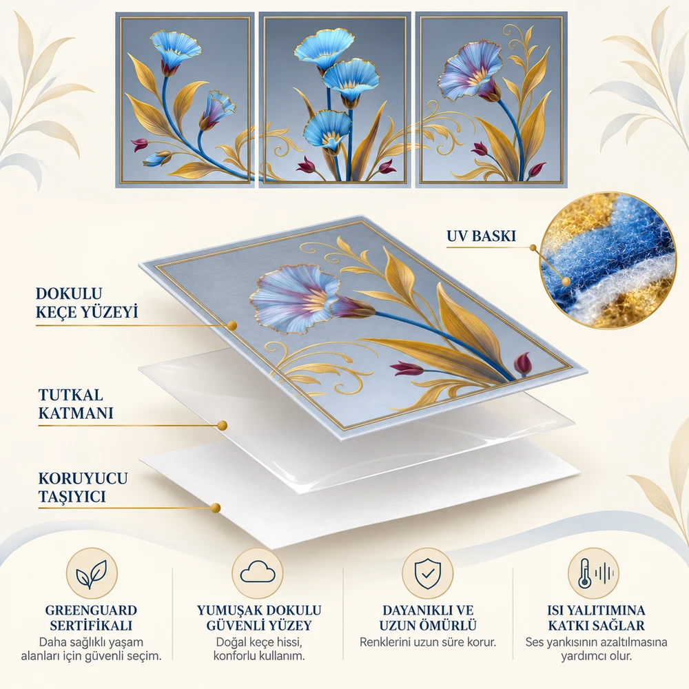 Yapışkanlı Keçe Tablo - Poster Çiçek (Model-111) 