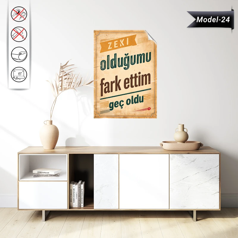 Statik Tutunma Özellikli Tablo - Poster Mizah (Model -24)