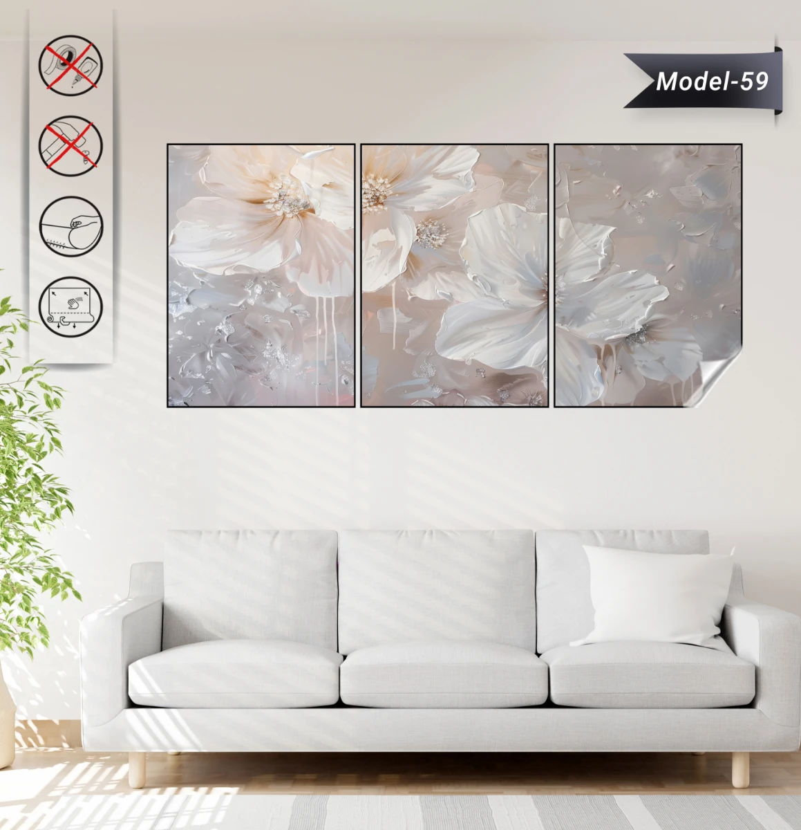 Statik Tutunma Özellikli Tablo - Poster Çiçek (Model- 59)