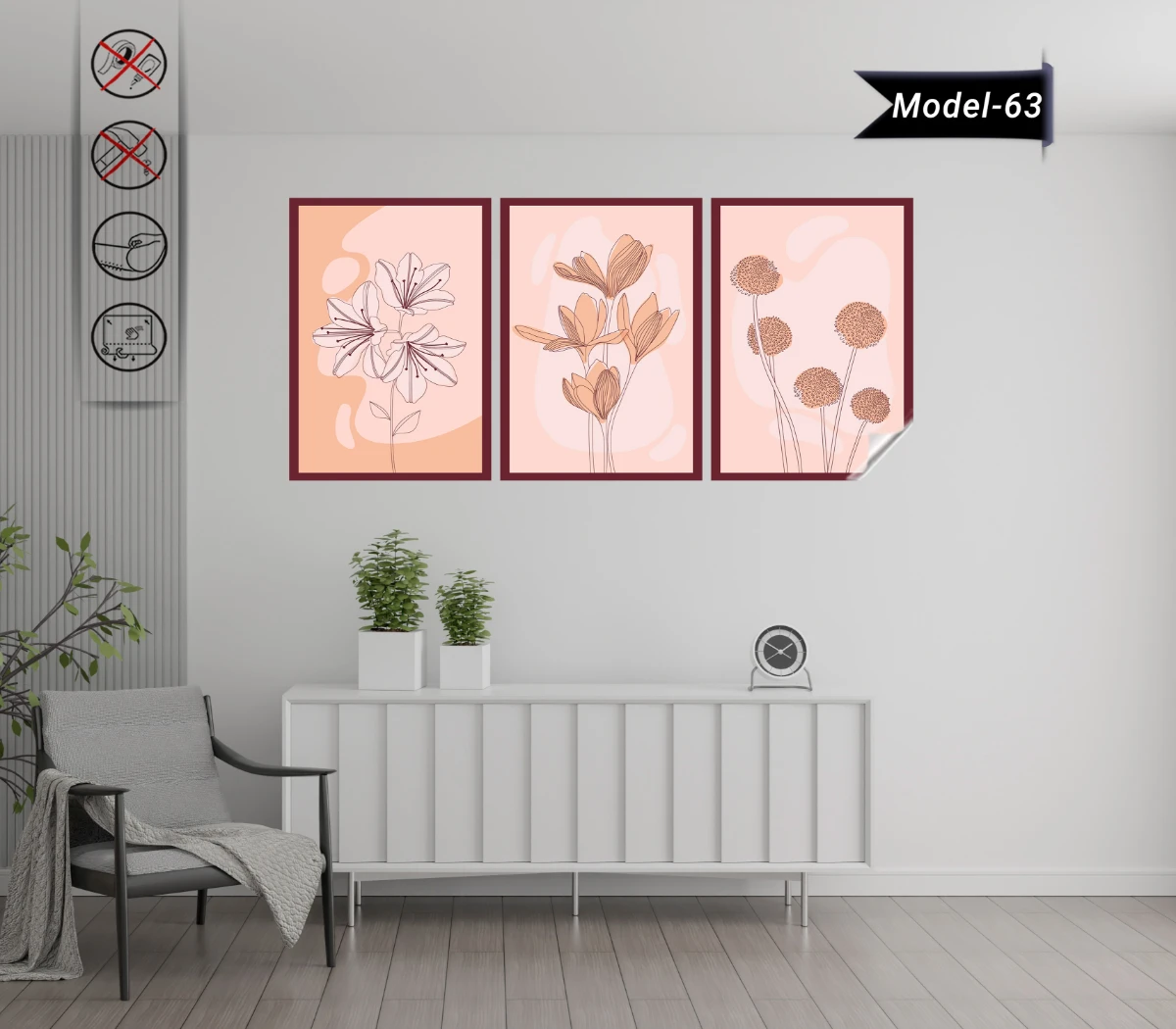 Statik Tutunma Özellikli Tablo - Poster Çiçek (Model- 63)