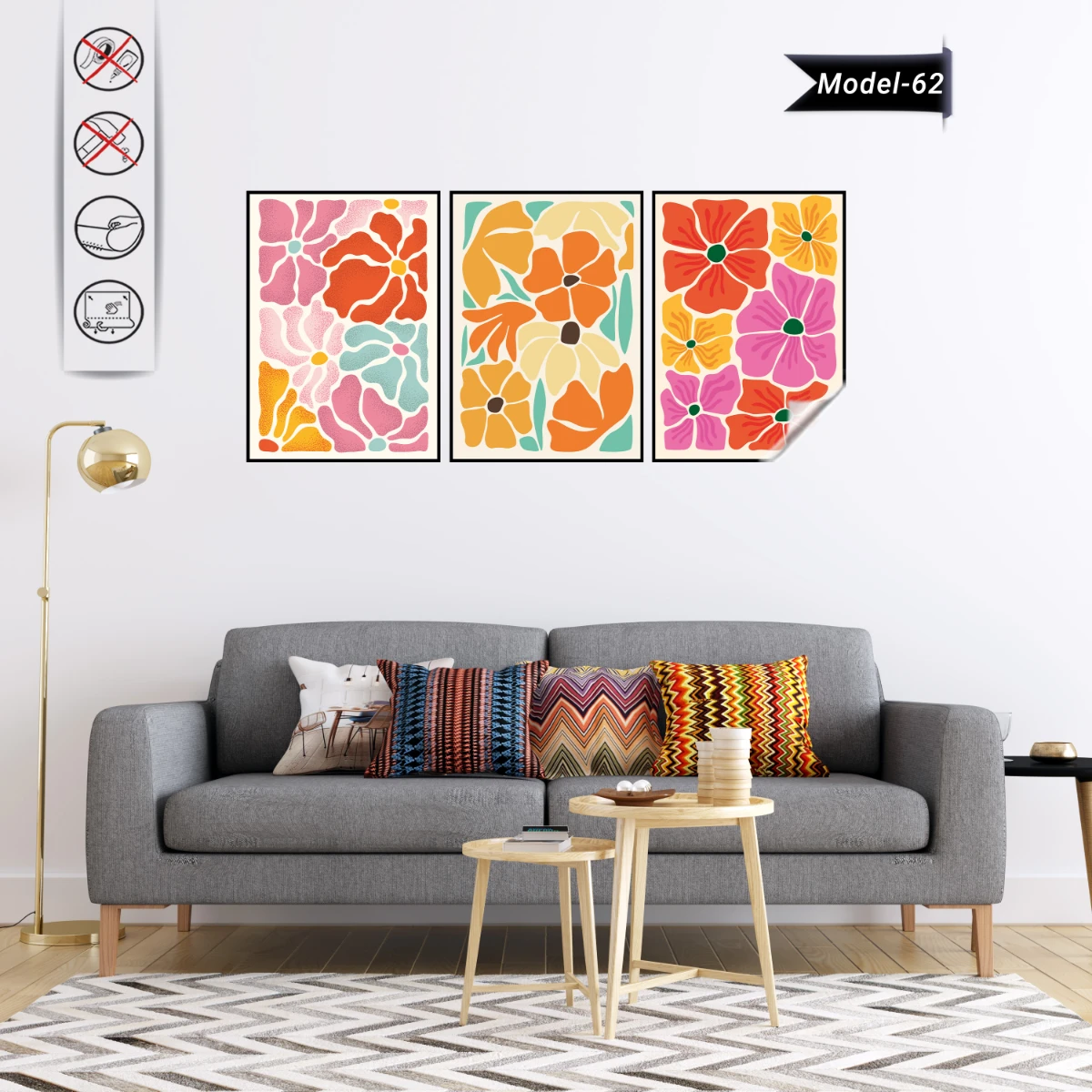 Statik Tutunma Özellikli Tablo - Poster Çiçek (Model- 62)