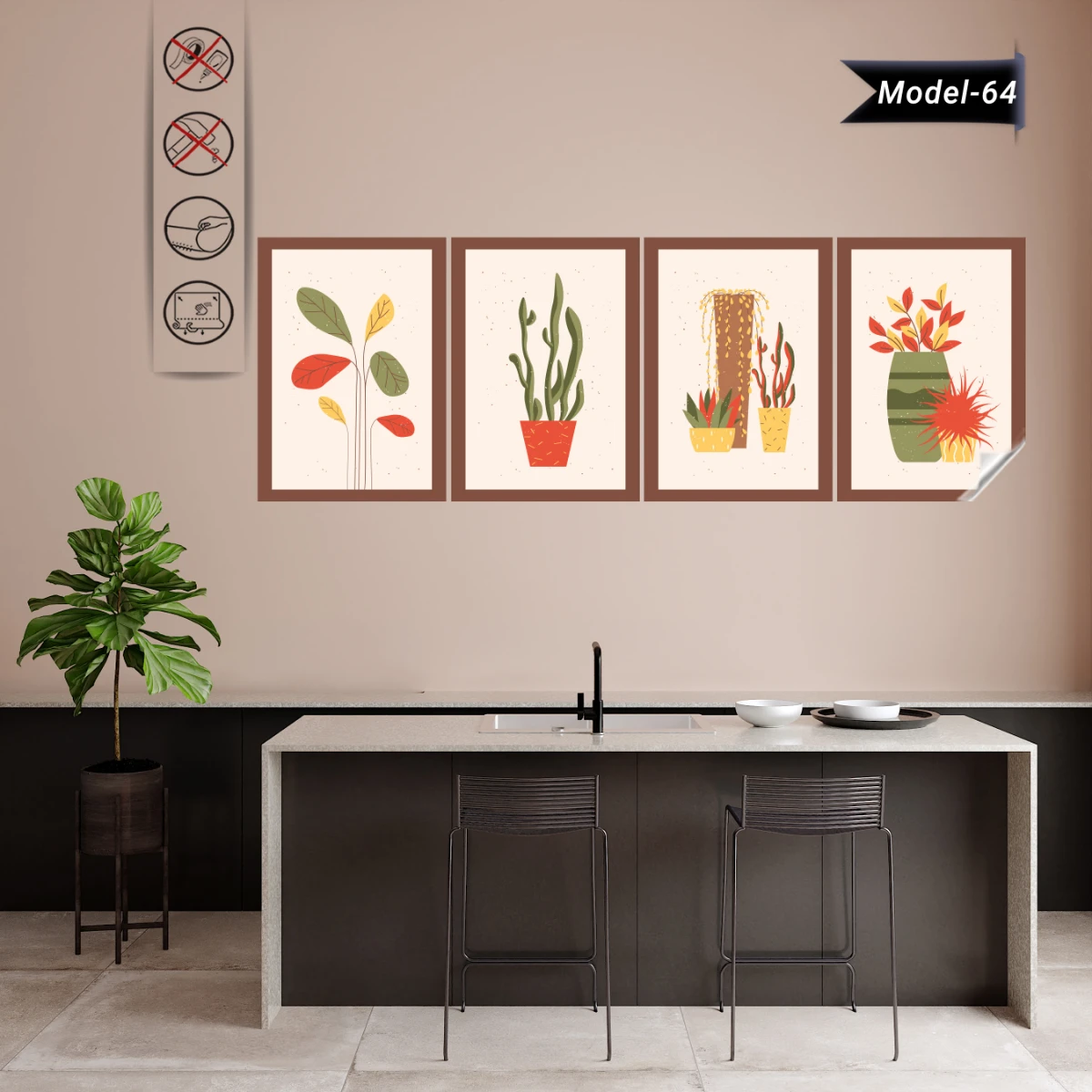 Statik Tutunma Özellikli Tablo - Poster Çiçek (Model- 64)