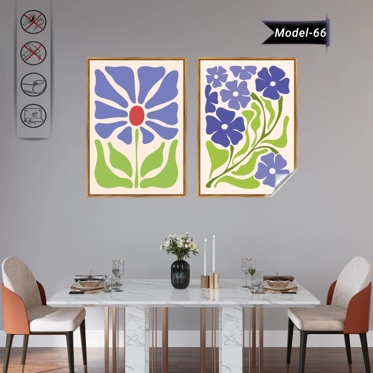 Statik Tutunma Özellikli Tablo - Poster Çiçek (Model- 66)