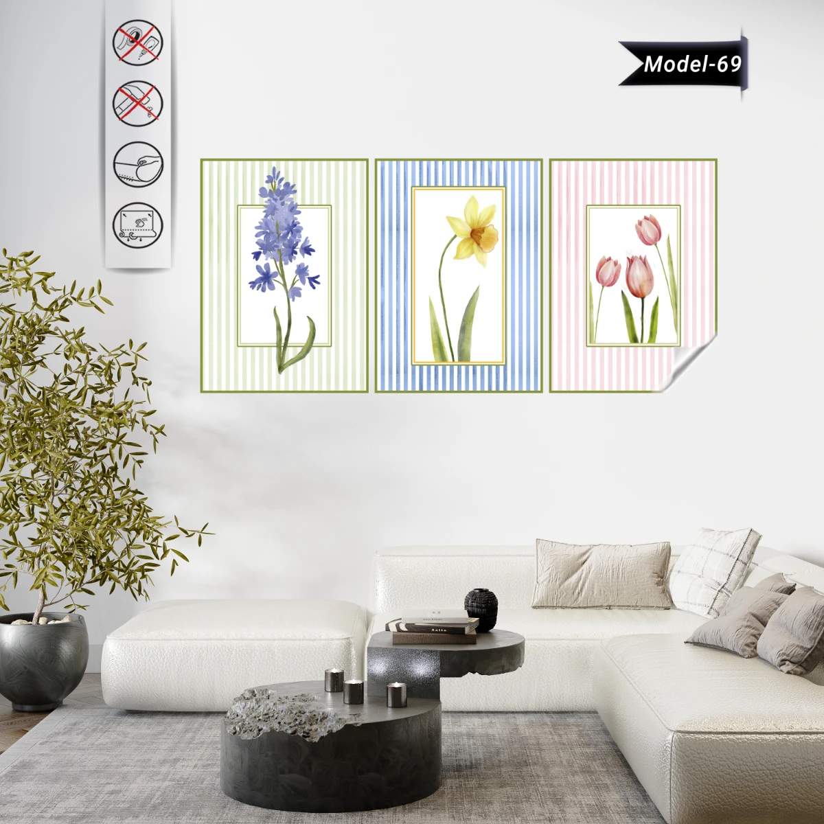 Statik Tutunma Özellikli Tablo - Poster Çiçek (Model- 69)