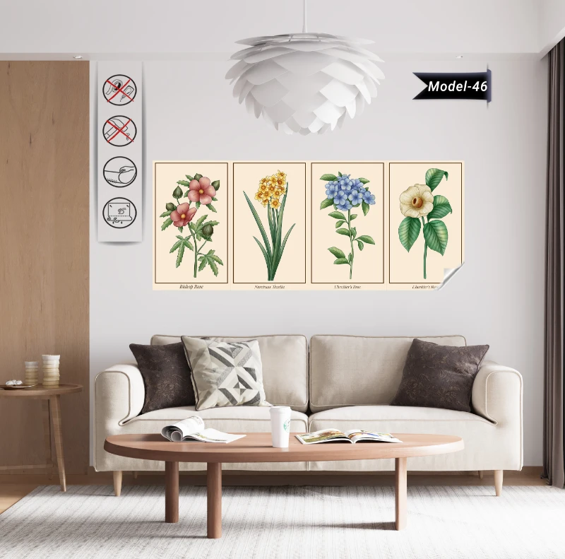 Statik Tutunma Özellikli Tablo - Poster Çiçek (Model- 46)