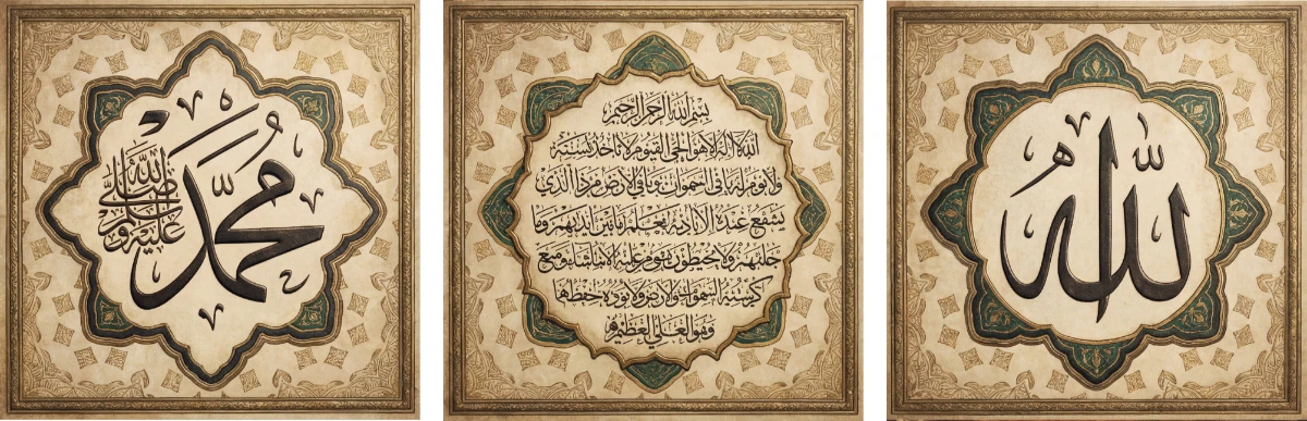 Allah Muhammed Lafz-ı Ayetel Kürsi Tablo - Poster Dini (Model- 79) 
