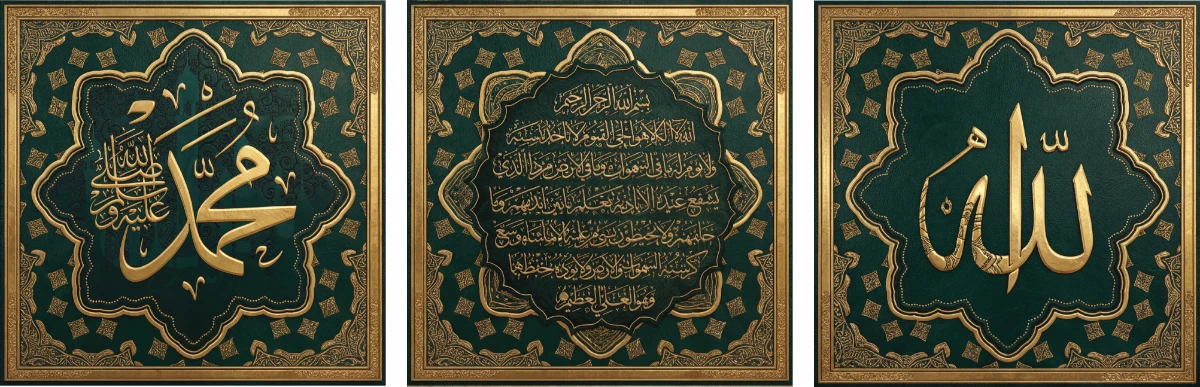Allah Muhammed Lafz-ı Ayetel Kürsi Tablo - Poster Dini (Model- 80) 