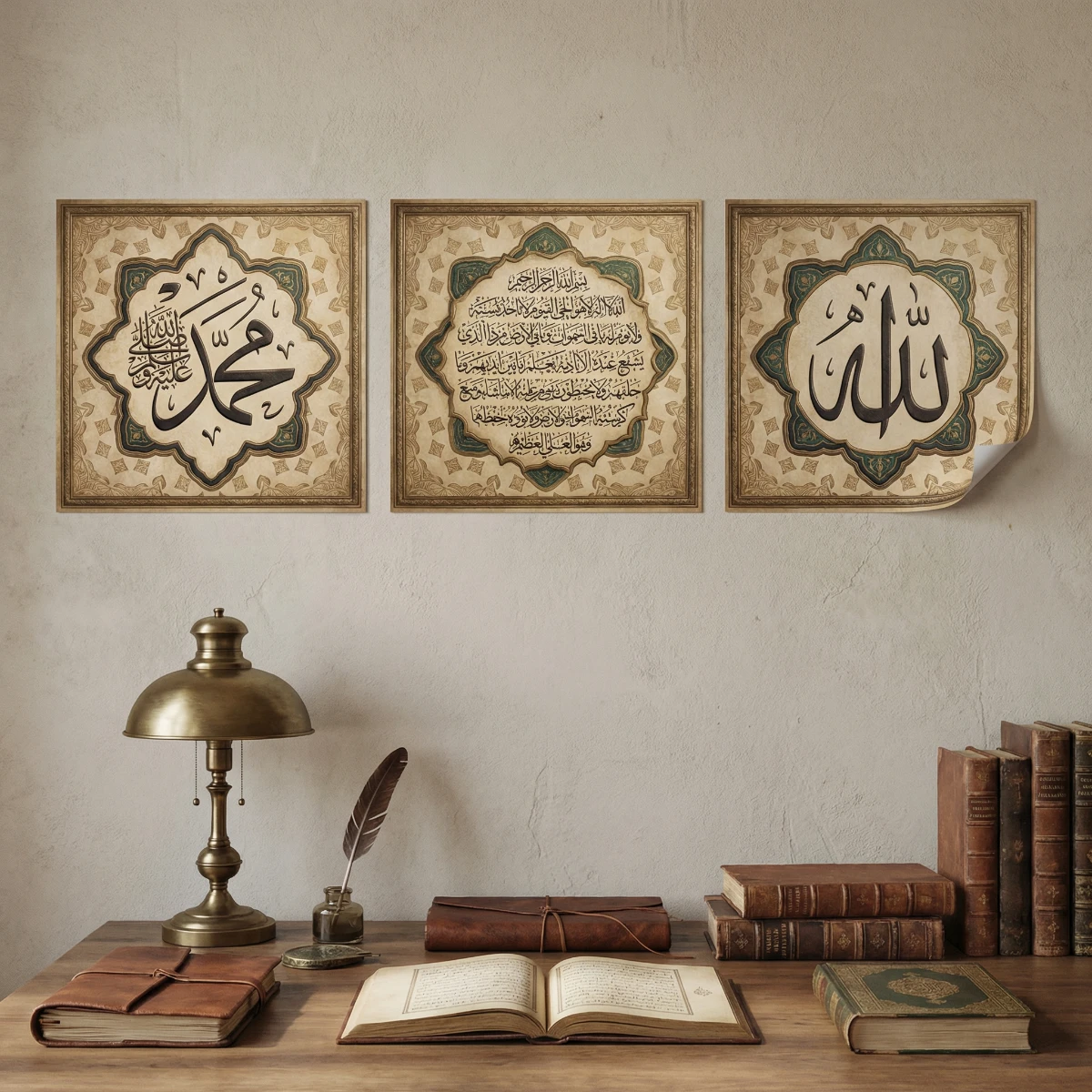 Allah Muhammed Lafz-ı Ayetel Kürsi Tablo - Poster Dini (Model- 79)