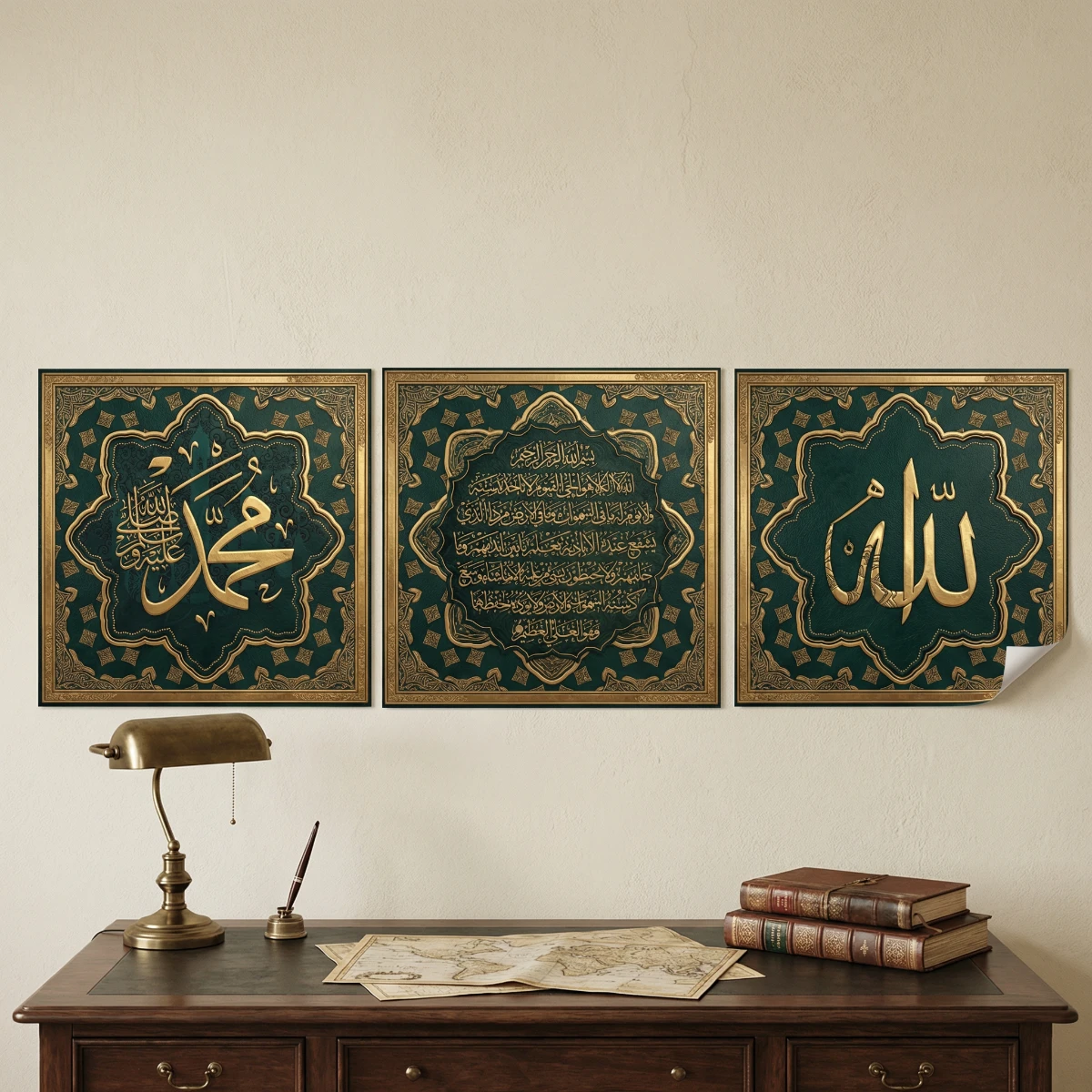 Allah Muhammed Lafz-ı Ayetel Kürsi Tablo - Poster Dini (Model- 80)