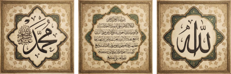 Allah Muhammed Lafz-ı Ayetel Kürsi Tablo - Poster Dini (Model- 79)