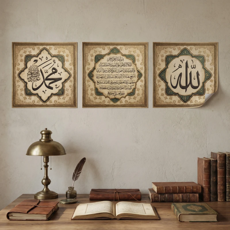 Allah Muhammed Lafz-ı Ayetel Kürsi Tablo - Poster Dini (Model- 79)