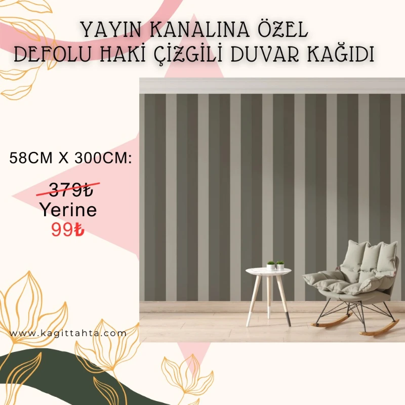 YAYIN KANALINA ÖZEL DEFOLU HAKİ ÇİZGİLİ DUVAR KAĞIDI 
