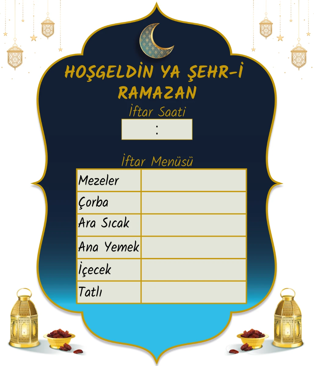 Statik Kağıt Ramazan Takip Seti(İmsakiye , Oruç Çizelgesi , İftar Menüsü ) 