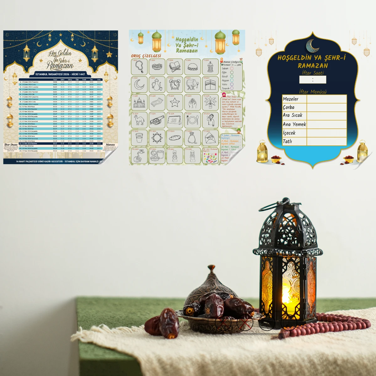 Statik Kağıt Ramazan Takip Seti(İmsakiye , Oruç Çizelgesi , İftar Menüsü ) 
