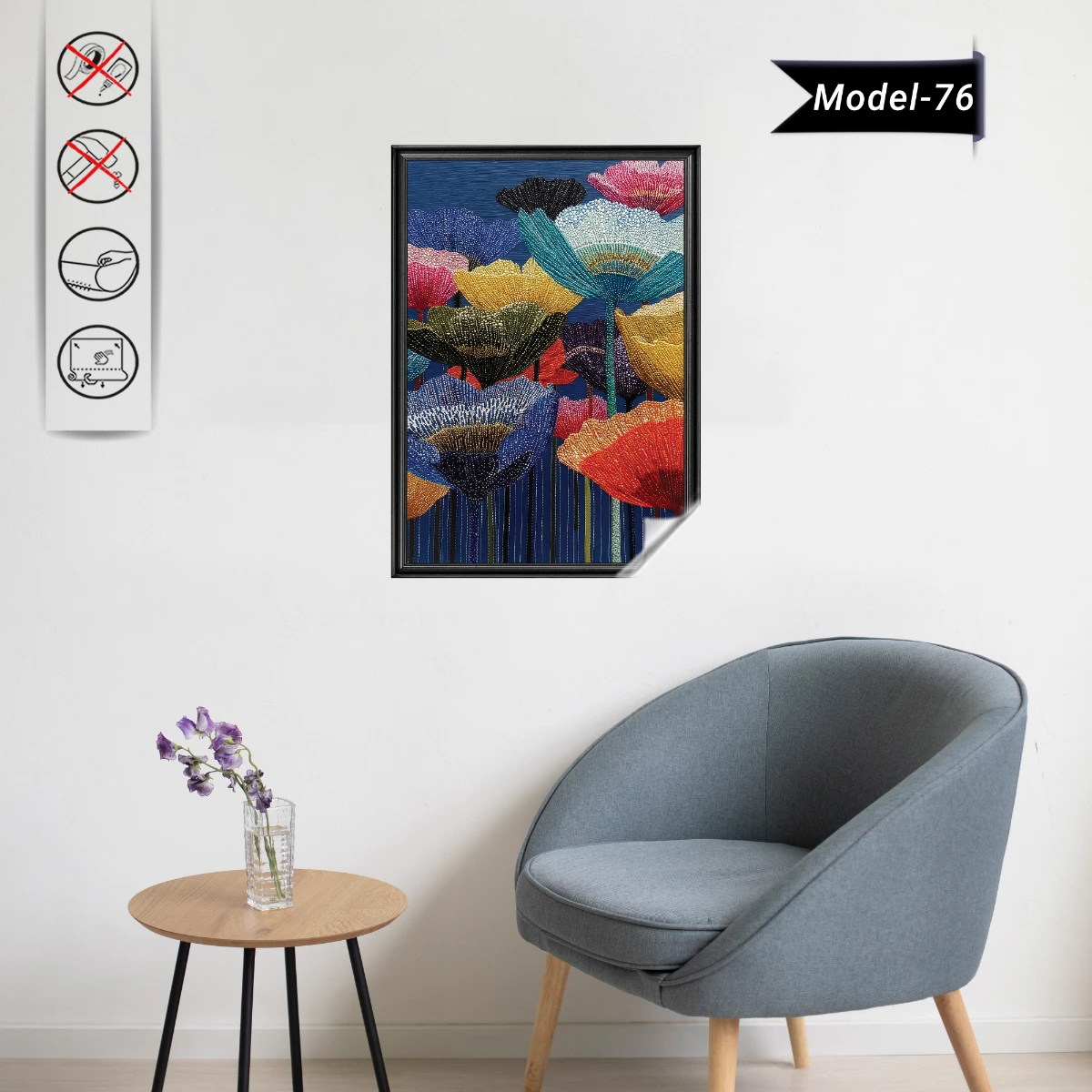 Statik Tutunma Özellikli Tablo - Poster Çiçek (Model-76)
