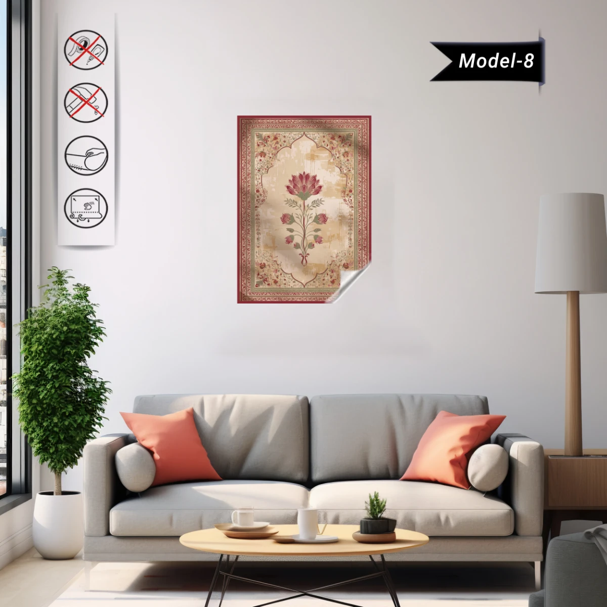 Statik Tutunma Özellikli Tablo - Poster Halı Desen (Model- 8)