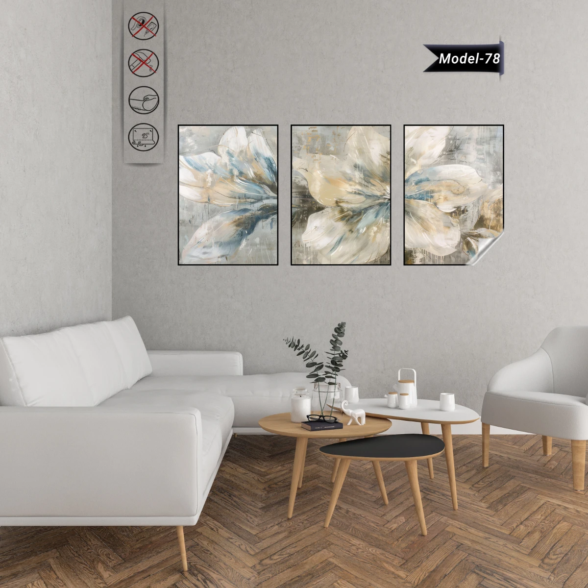 Statik Tutunma Özellikli Tablo - Poster Çiçek (Model- 78)