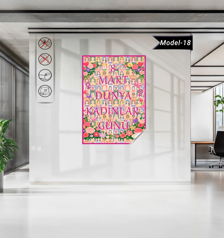 Statik Tutunma Özellikli 8 Mart Dünya Kadınlar Günü Tablo - Poster Özel Gün ( Model -18)