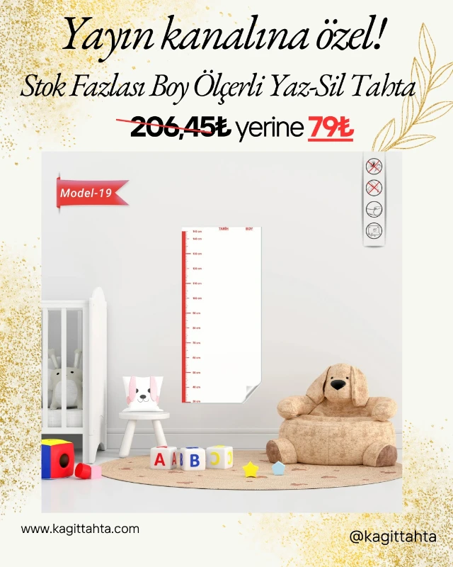 Yayın Kanalına Özel Stok Fazlası Boy Ölçerli Yaz - Sil Tahta 