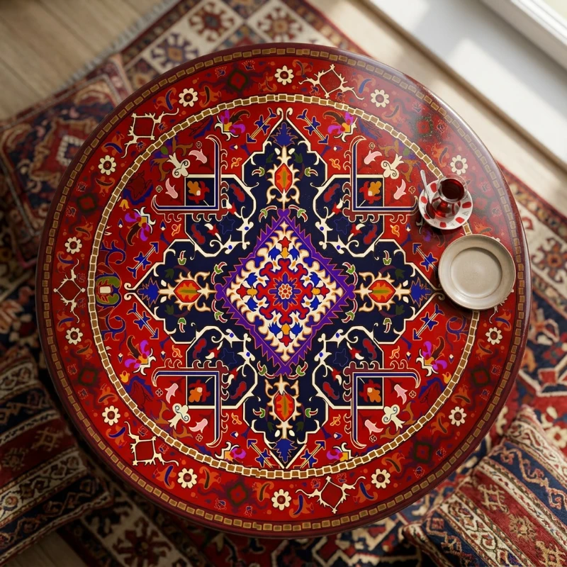 Yapışkanlı Desenli Yuvarlak Masa - Sehpa Kaplama (Model- 1)