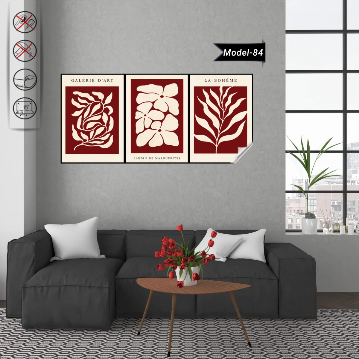 Statik Tutunma Özellikli Tablo - Poster Çiçek (Model- 84)