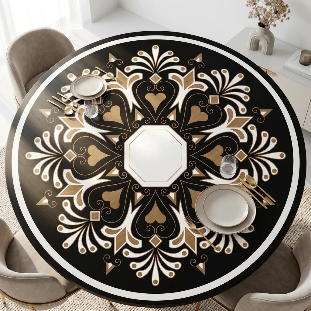 Yapışkanlı Desenli Yuvarlak Masa - Sehpa Kaplama (Model- 6)