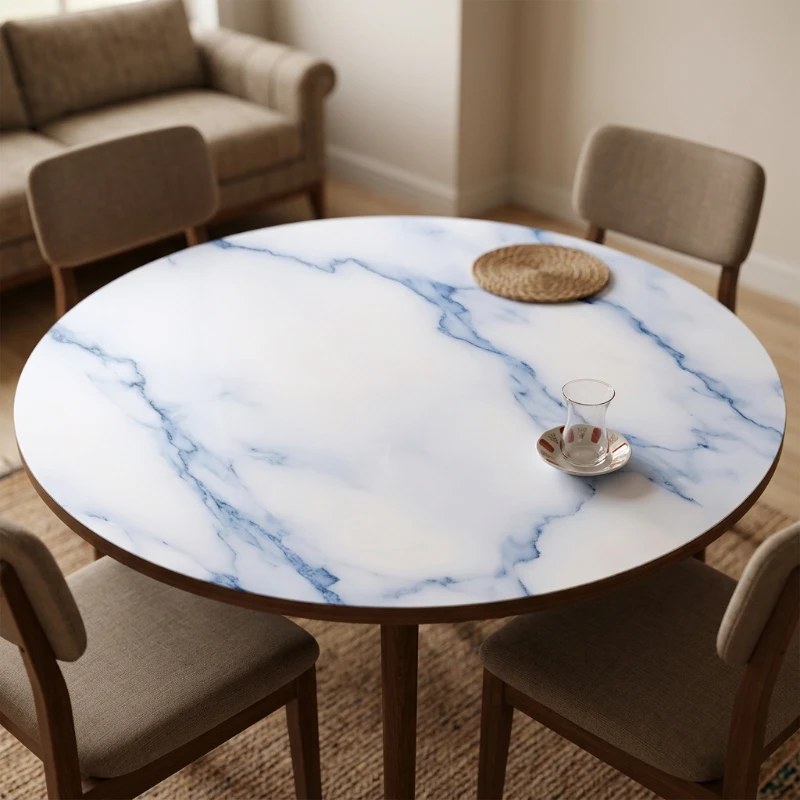 Yapışkanlı Desenli Yuvarlak Masa - Sehpa Kaplama (Model- 3)