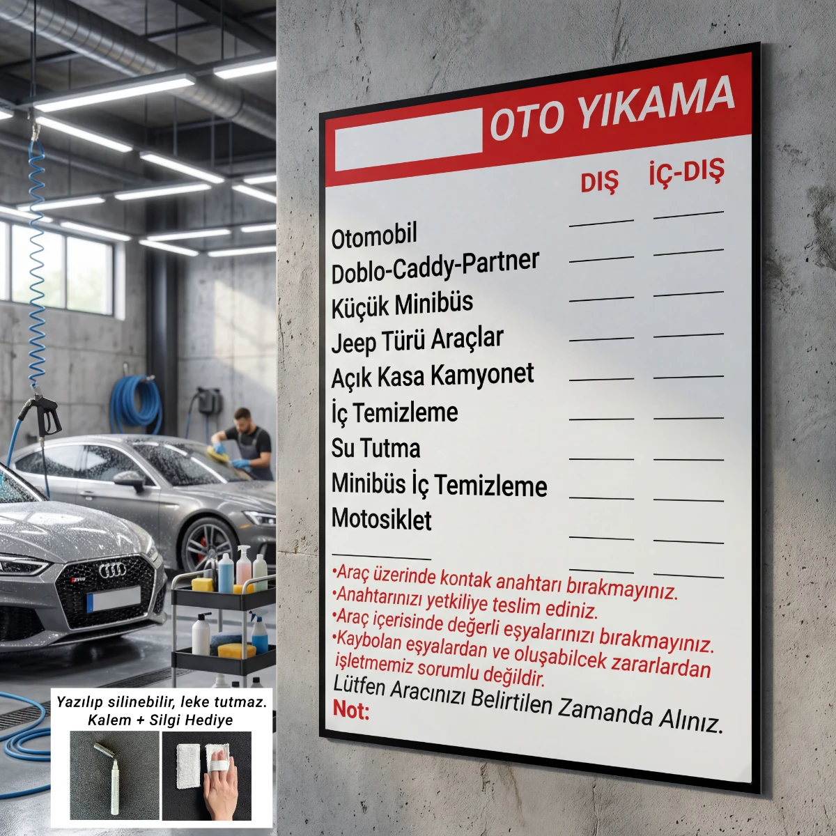 Yapışkanlı Oto Yıkama Fiyat Listesi  (Model- 25)