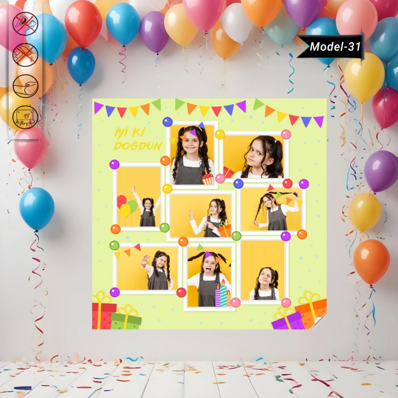 Statik Tutunma Özellikli Doğum Günü Tablo - Poster Özel Gün ( Model - 31)
