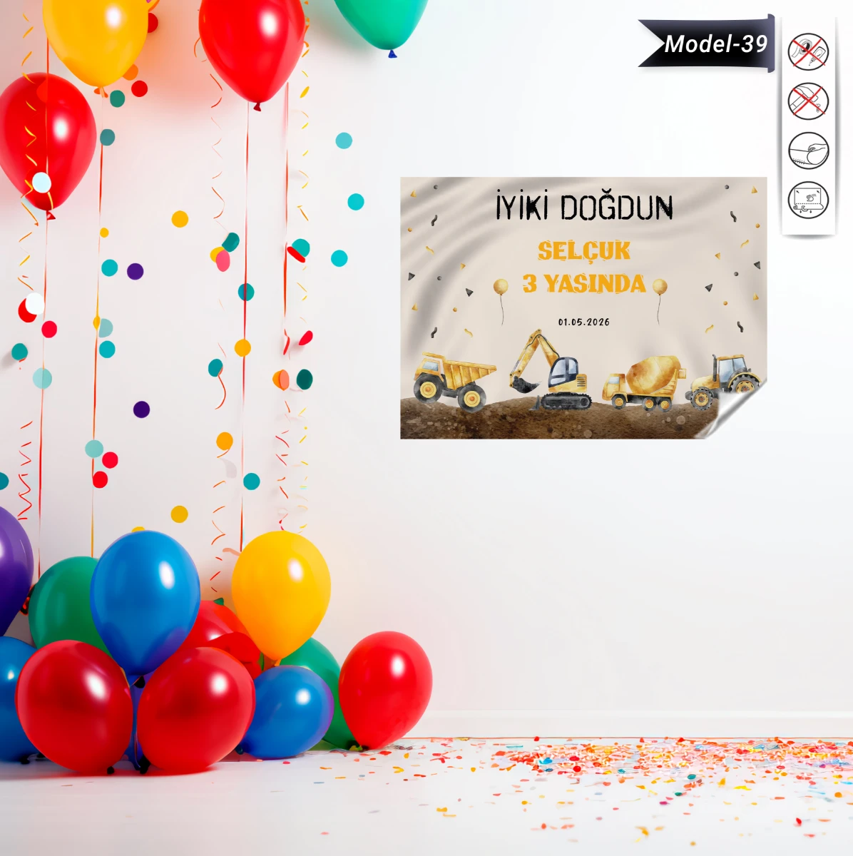 Statik Tutunma Özellikli Doğum Günü Tablo - Poster Özel Gün ( Model - 39)