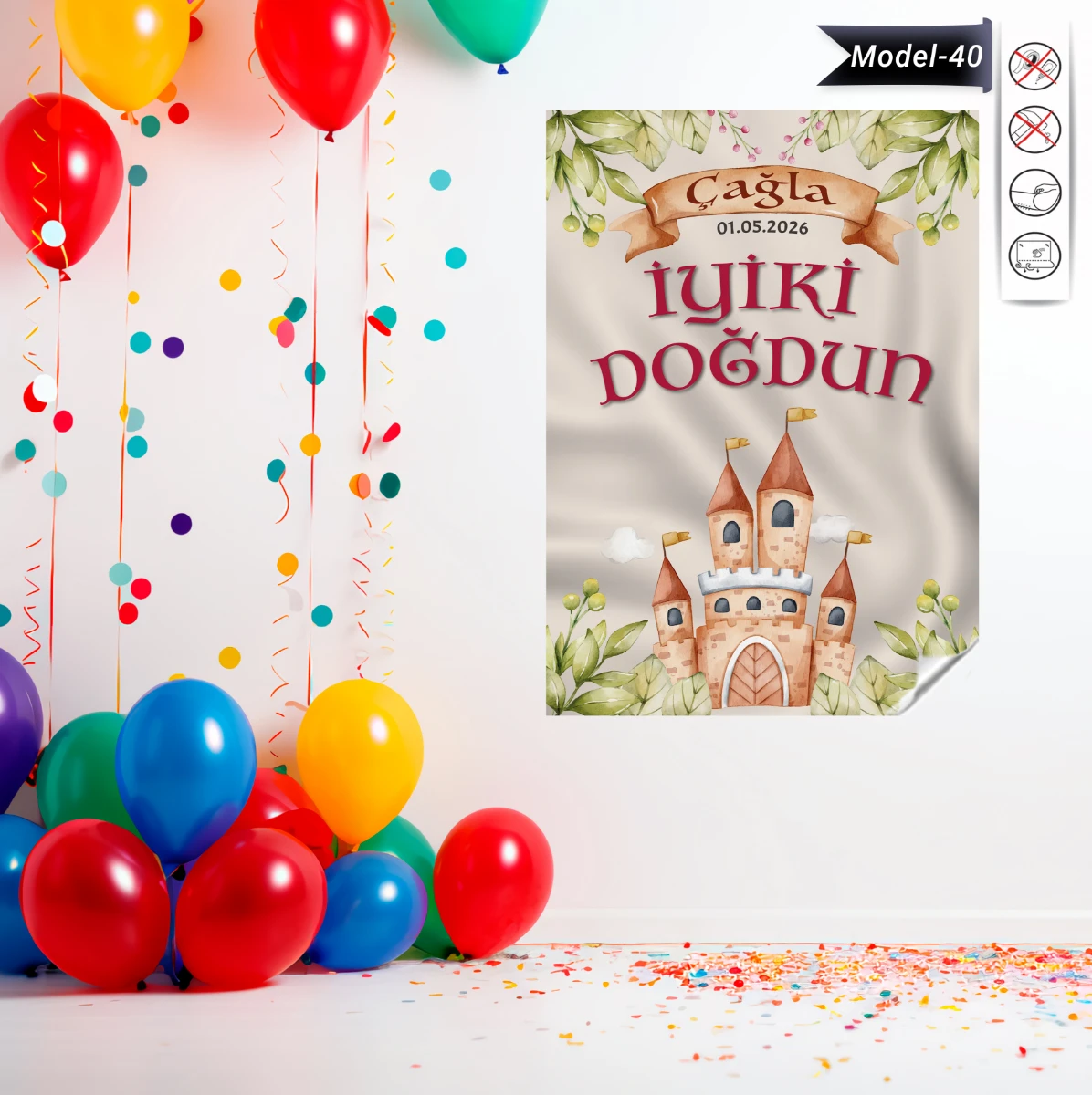 Statik Tutunma Özellikli Doğum Günü Tablo - Poster Özel Gün ( Model - 40)