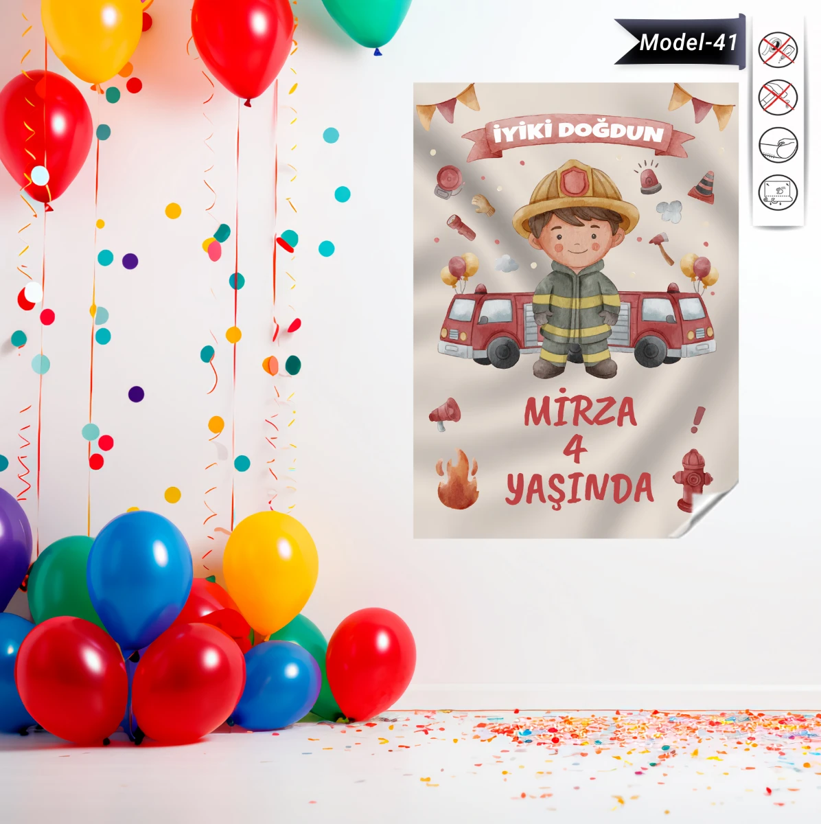 Statik Tutunma Özellikli Doğum Günü Tablo - Poster Özel Gün ( Model - 41)