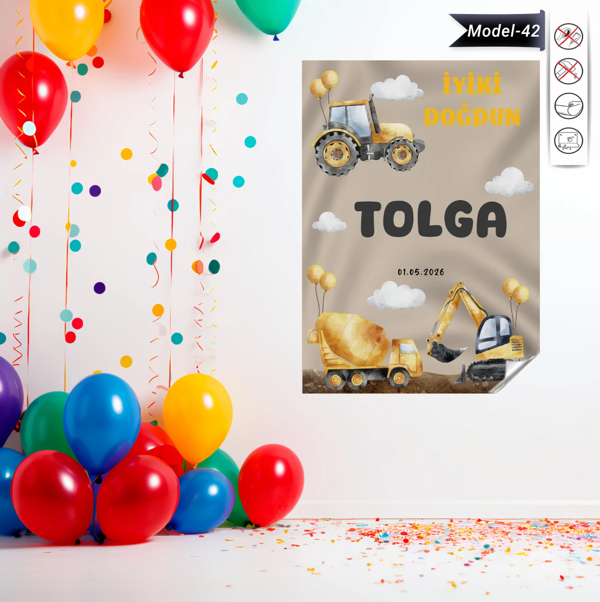 Statik Tutunma Özellikli Doğum Günü Tablo - Poster Özel Gün ( Model - 42)