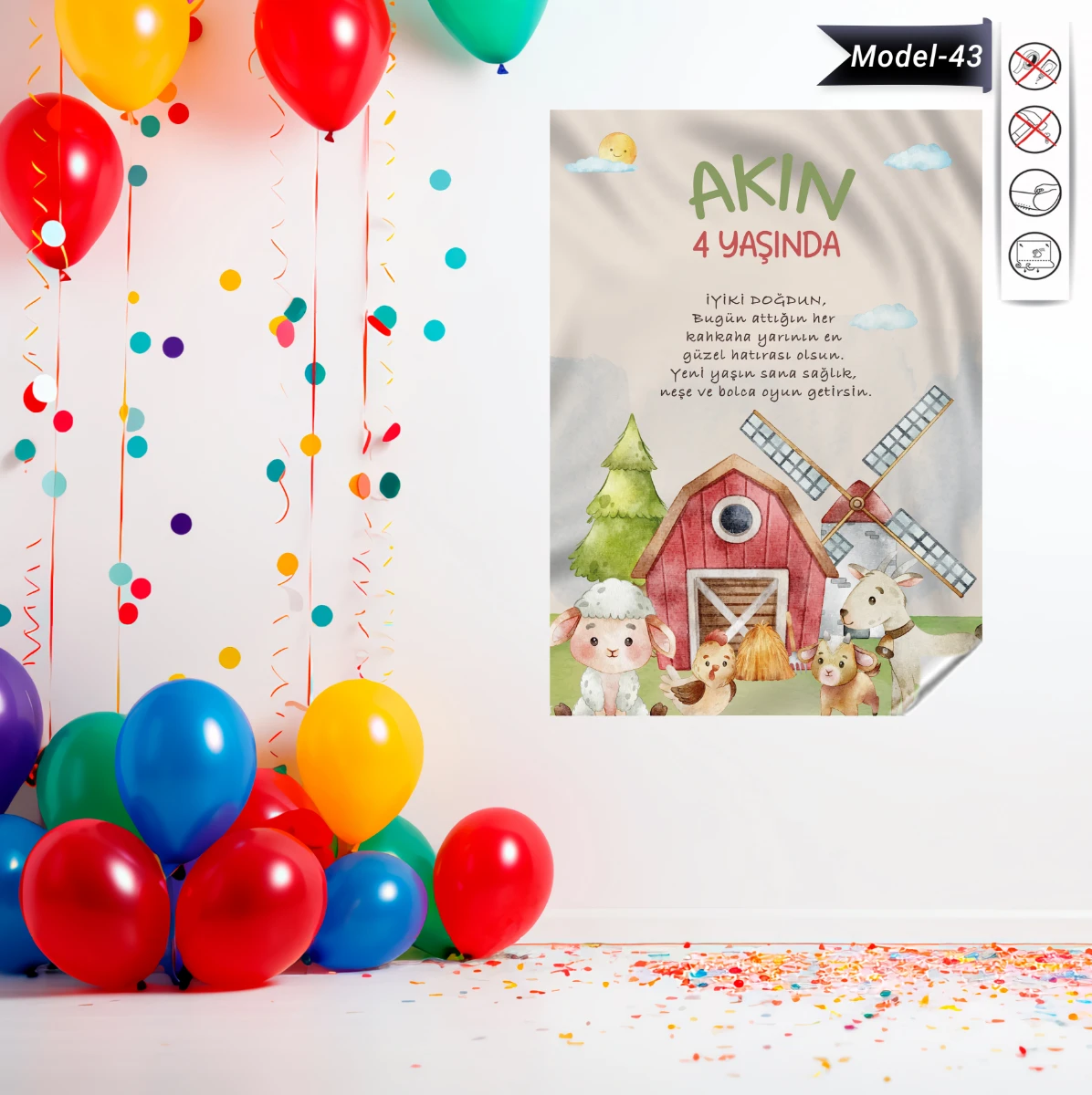 Statik Tutunma Özellikli Doğum Günü Tablo - Poster Özel Gün ( Model - 43)