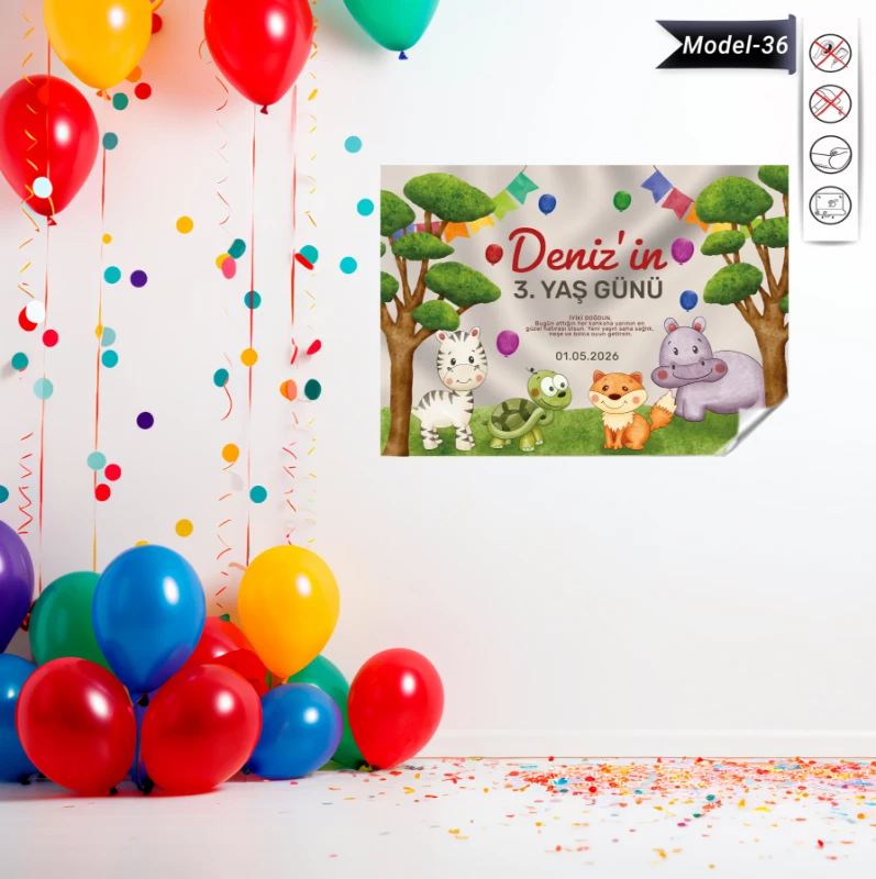 Statik Tutunma Özellikli Doğum Günü Tablo - Poster Özel Gün ( Model - 36)