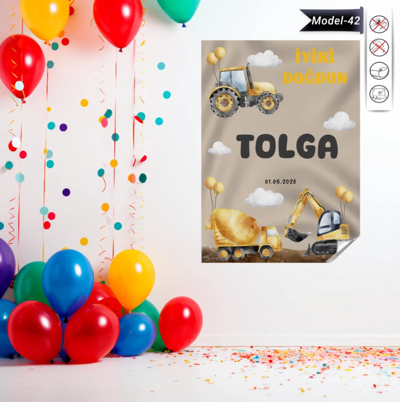 Statik Tutunma Özellikli Doğum Günü Tablo - Poster Özel Gün ( Model - 42)