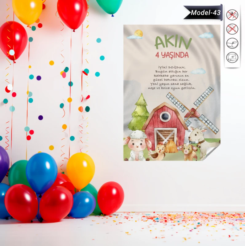 Statik Tutunma Özellikli Doğum Günü Tablo - Poster Özel Gün ( Model - 43)