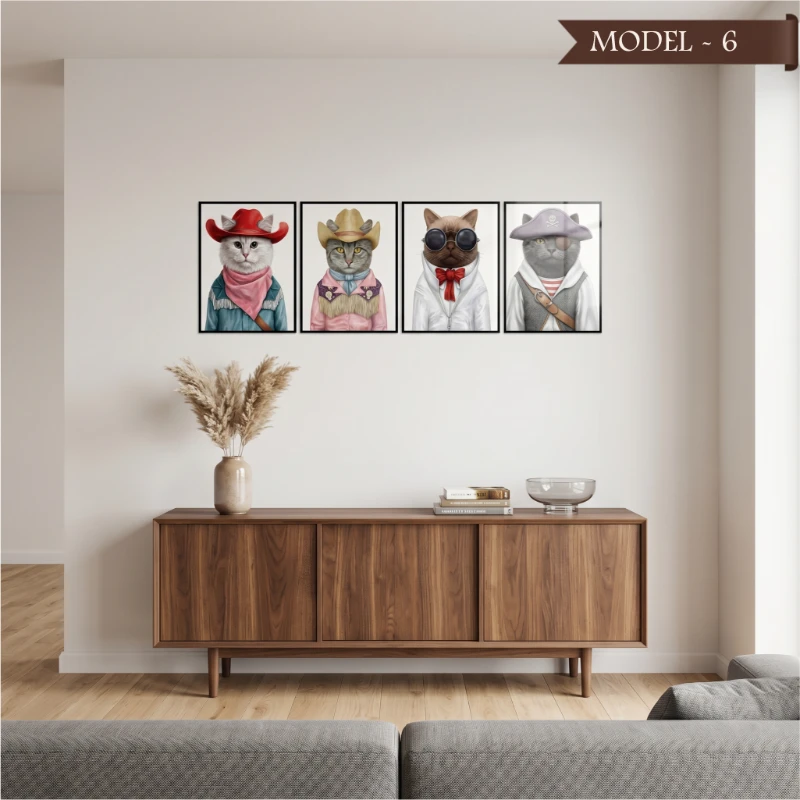 Cam Görünümlü Yapışkanlı Kedi Tablo Hayvan (Model- 6)