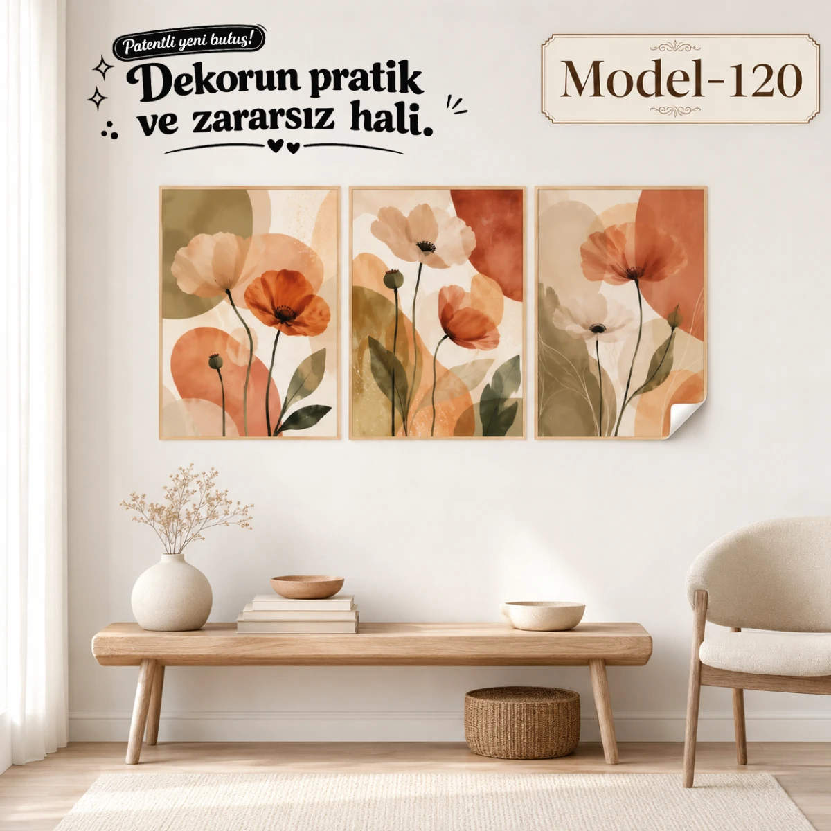 Statik Tutunma Özellikli Tablo - Poster Çiçek (Model- 120)