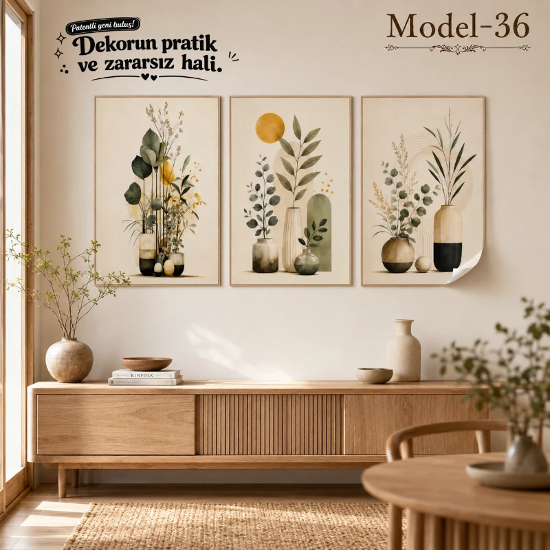 Statik Tutunma Özellikli Tablo - Poster Modern (Model- 36)