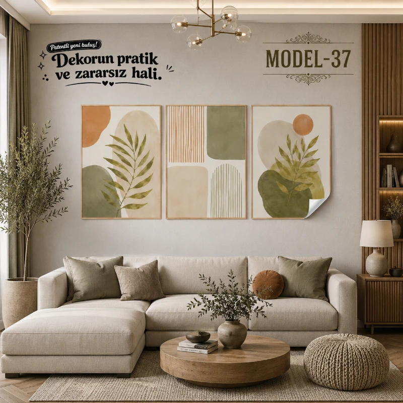 Statik Tutunma Özellikli Tablo - Poster Modern (Model- 37)
