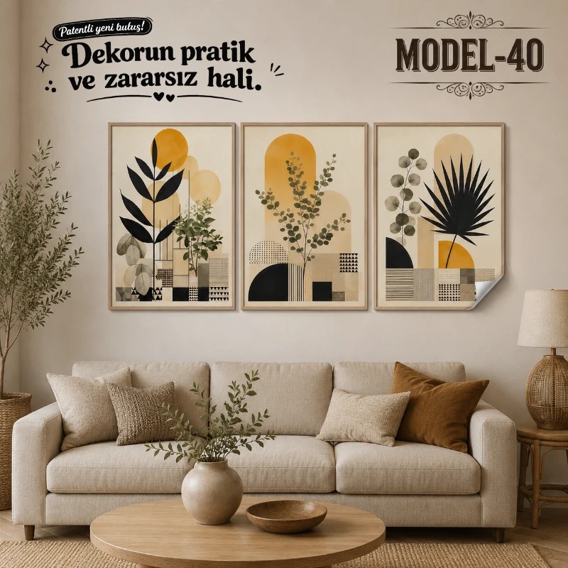 Statik Tutunma Özellikli Tablo - Poster Modern (Model- 40)