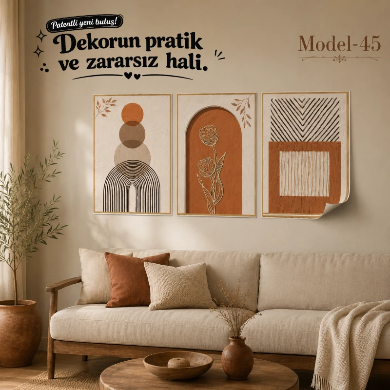 Statik Tutunma Özellikli Tablo - Poster Modern (Model- 45)