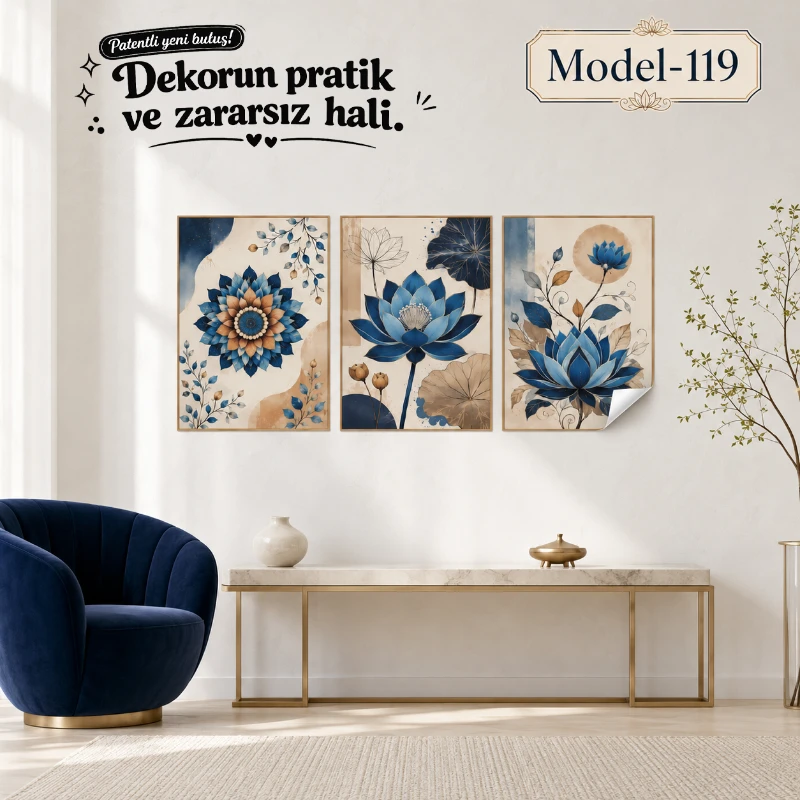 Statik Tutunma Özellikli Tablo - Poster Çiçek (Model- 119)