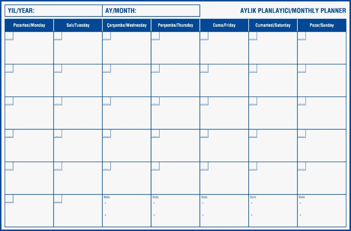 Statik Kağıt Aylık Planlayıcı (Mini) 