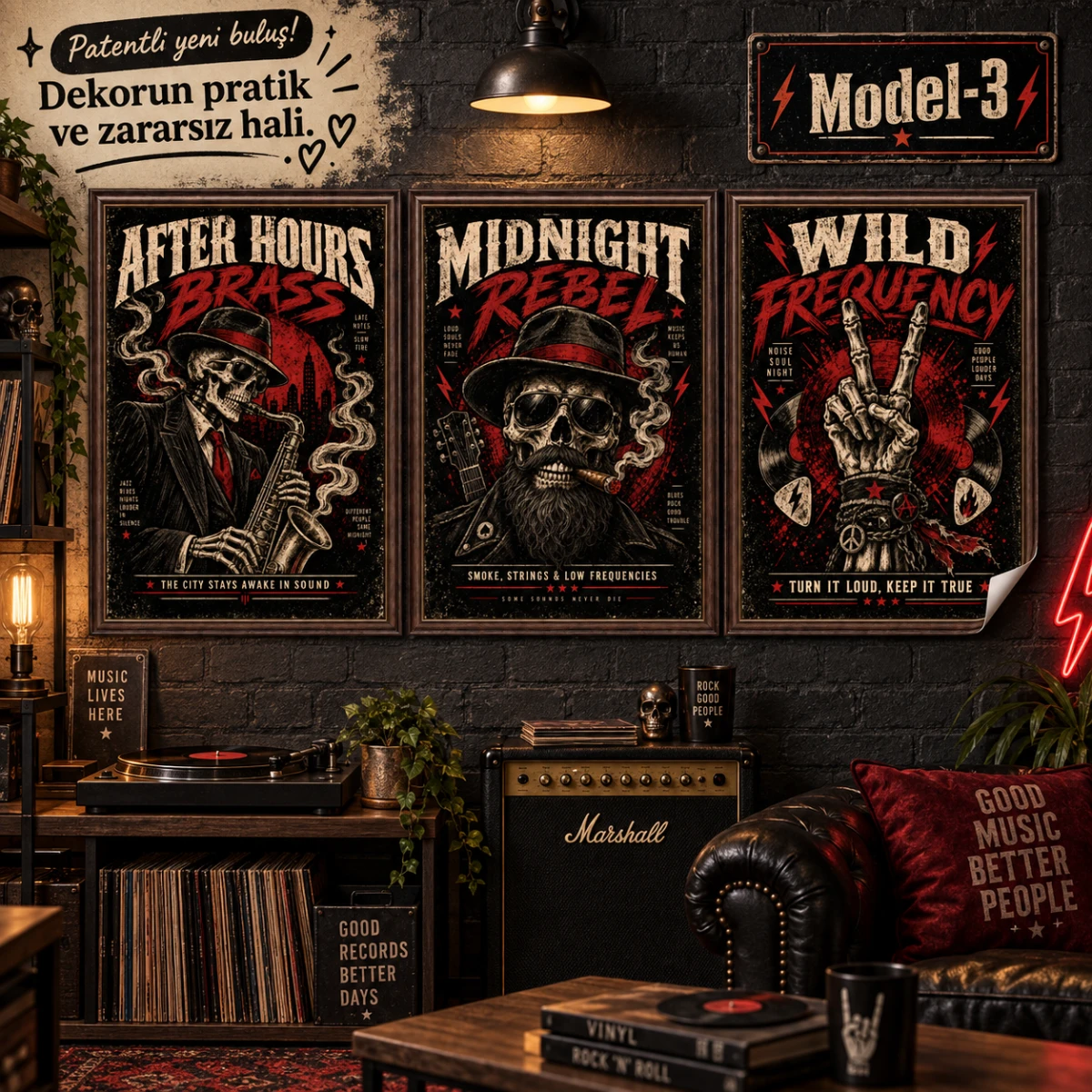 Statik Tutunma Özellikli Tablo - Poster Müzik (Model- 3)