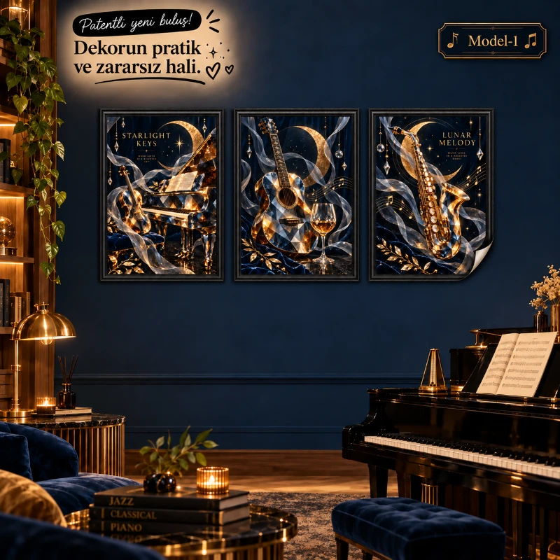 Statik Tutunma Özellikli Tablo - Poster Müzik (Model- 1)