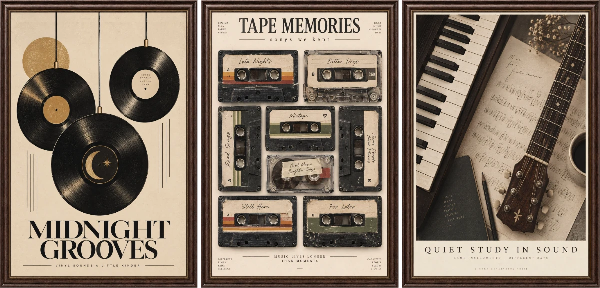 Statik Tutunma Özellikli Tablo - Poster Müzik (Model- 8) 