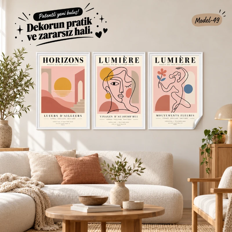 Statik Tutunma Özellikli Tablo - Poster Modern (Model- 49)