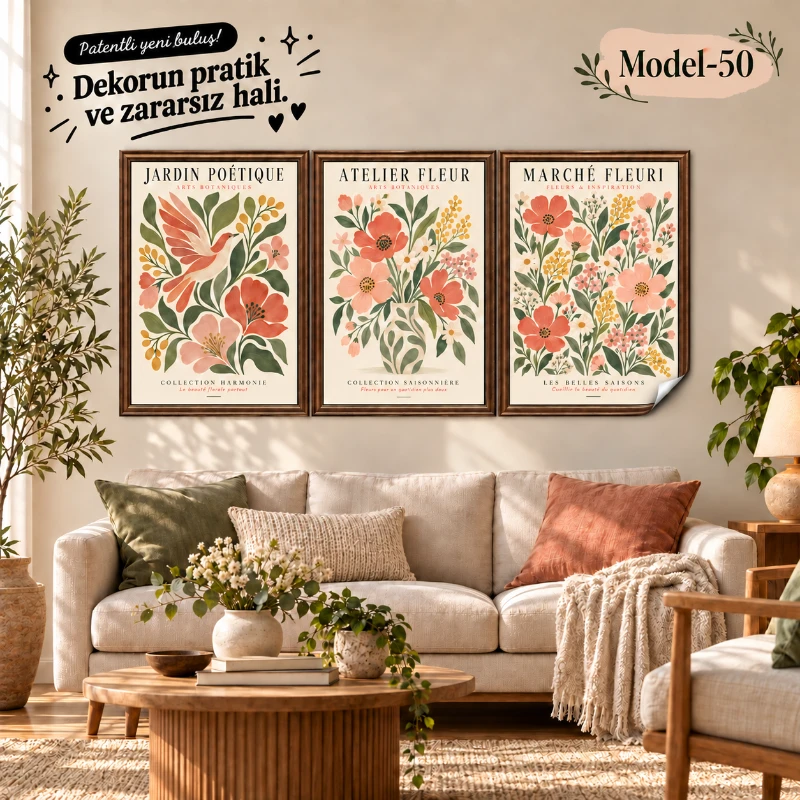 Statik Tutunma Özellikli Tablo - Poster Modern (Model- 50)